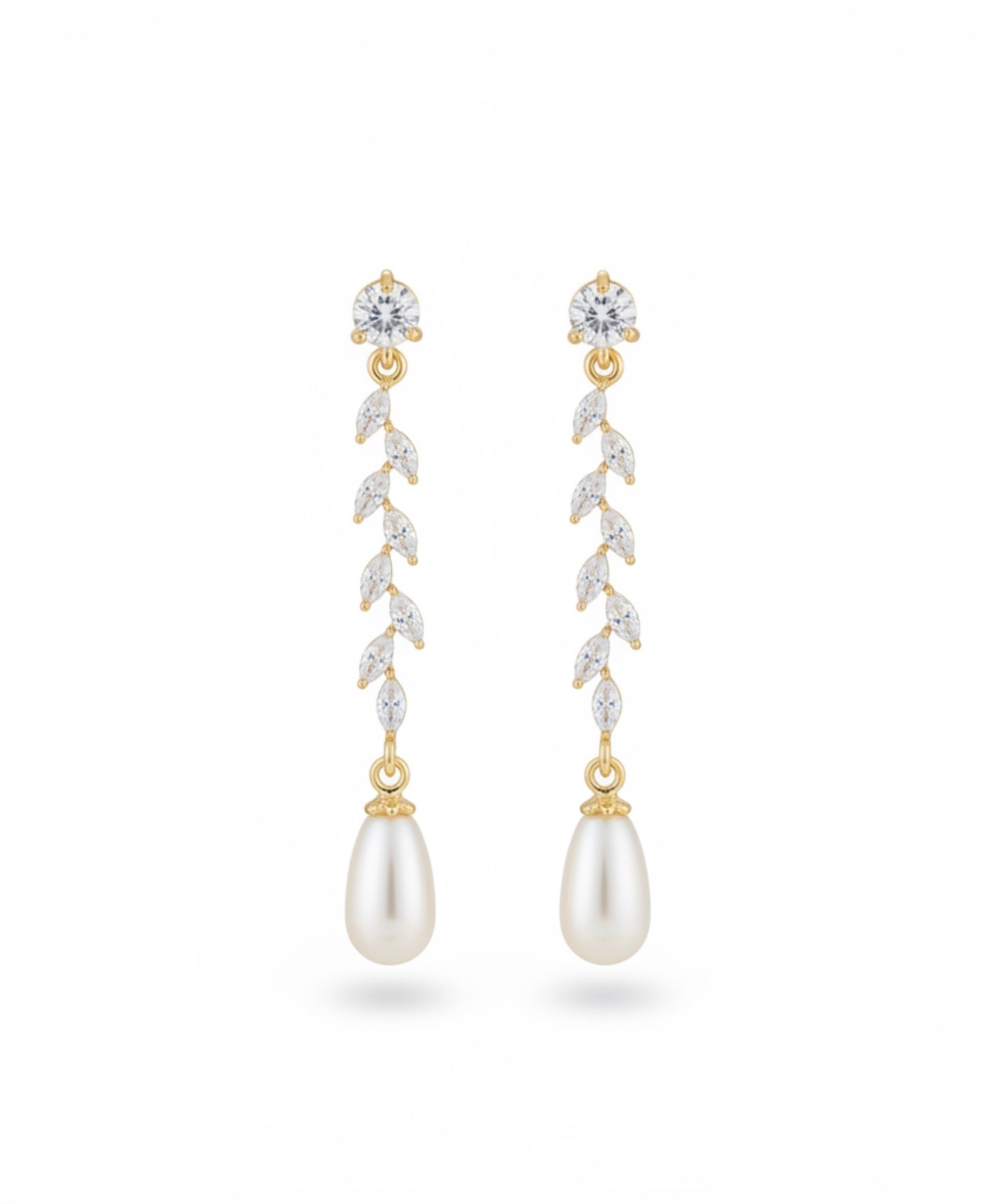 Long Bridal Earrings with Swarovski Pearls and Zirconia