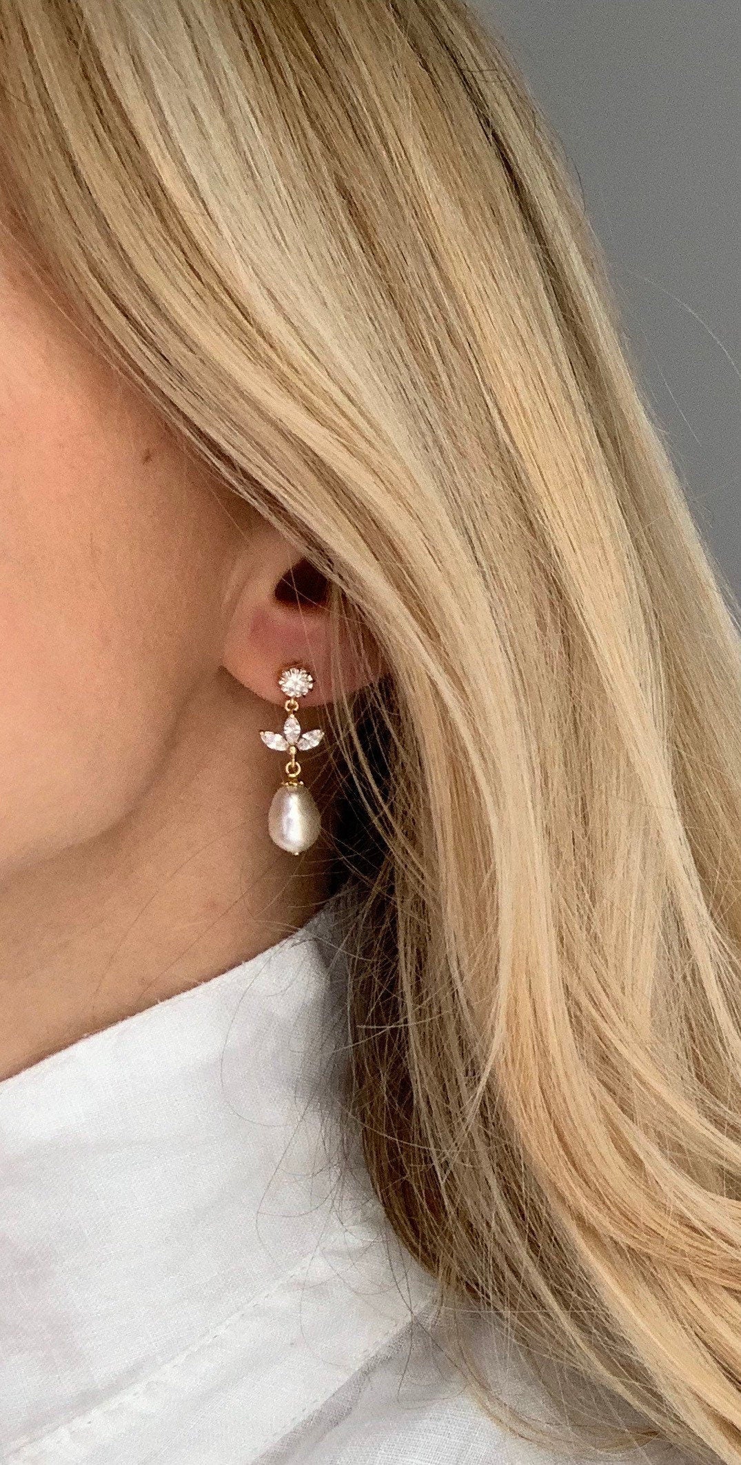 Elegante Braut Ohrringe mit Swarovski-Perlen & Zirkonia