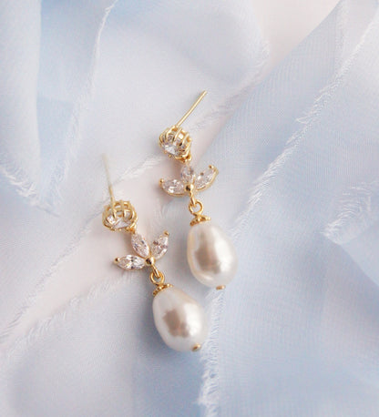 Elegante Braut Ohrringe mit Swarovski-Perlen & Zirkonia