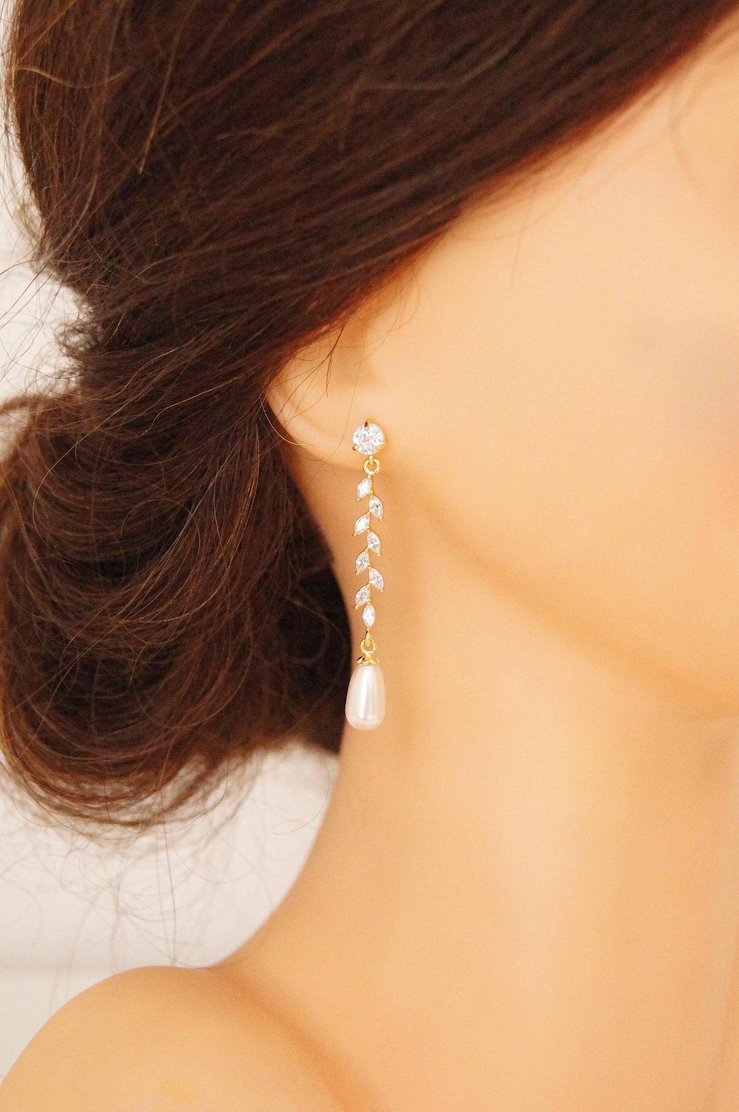 Braut Lange Ohrringe mit Swarovski-Perlen & Zirkonia