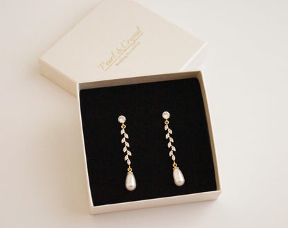 Braut Lange Ohrringe mit Swarovski-Perlen & Zirkonia