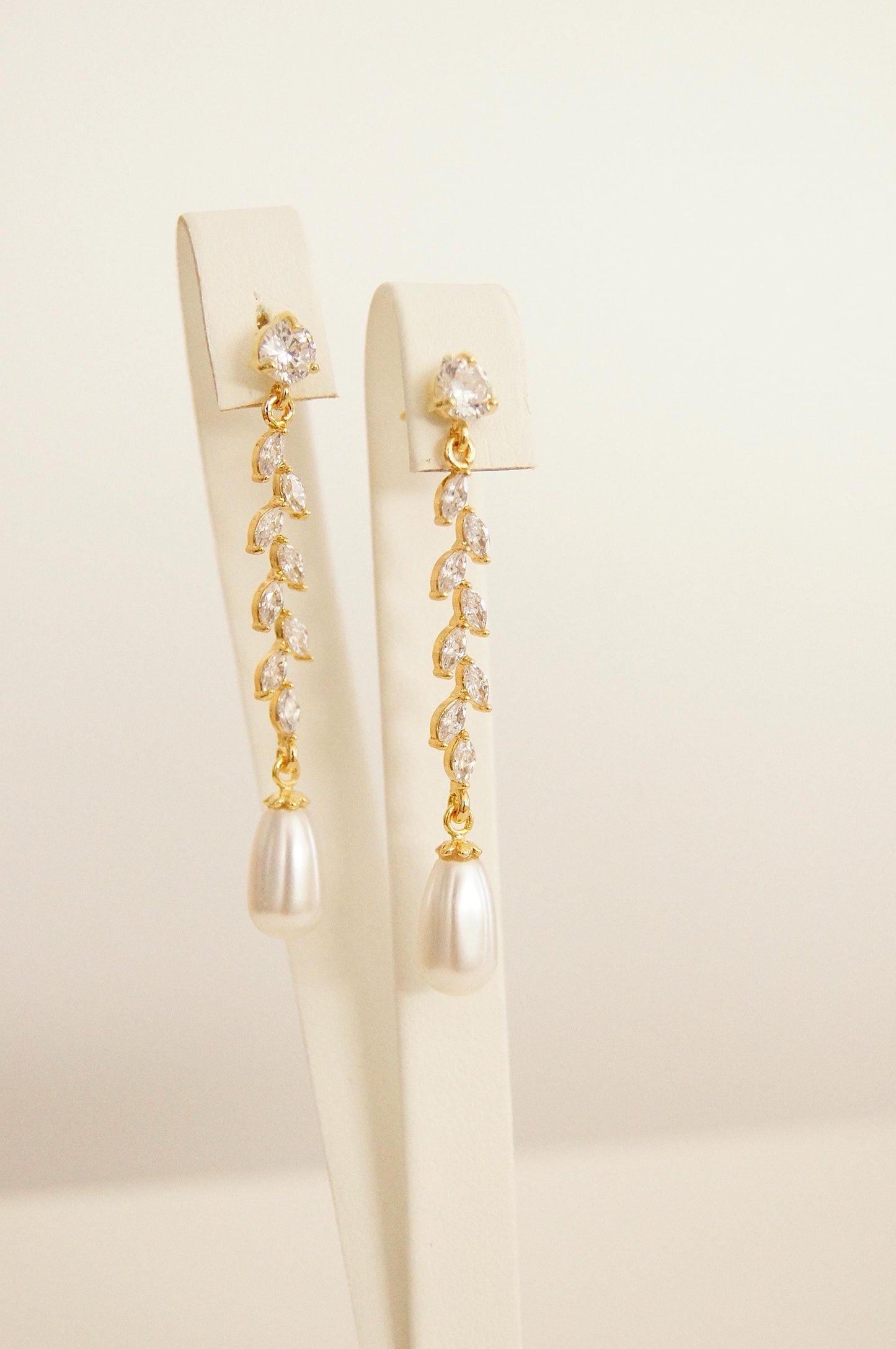 Braut Lange Ohrringe mit Swarovski-Perlen & Zirkonia