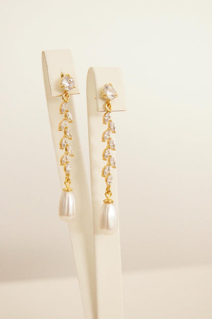 Braut Lange Ohrringe mit Swarovski-Perlen & Zirkonia