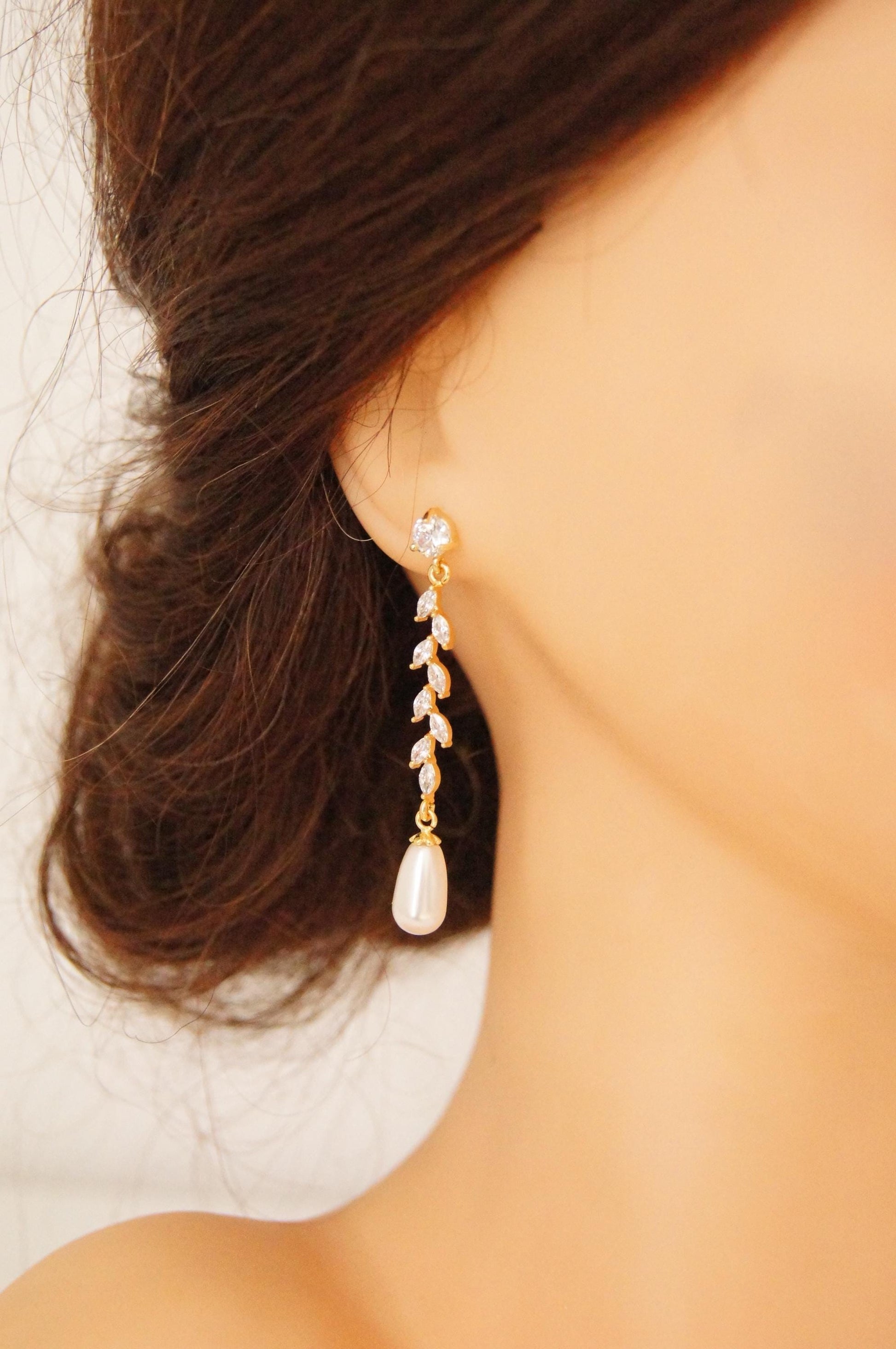 Braut Lange Ohrringe mit Swarovski-Perlen & Zirkonia