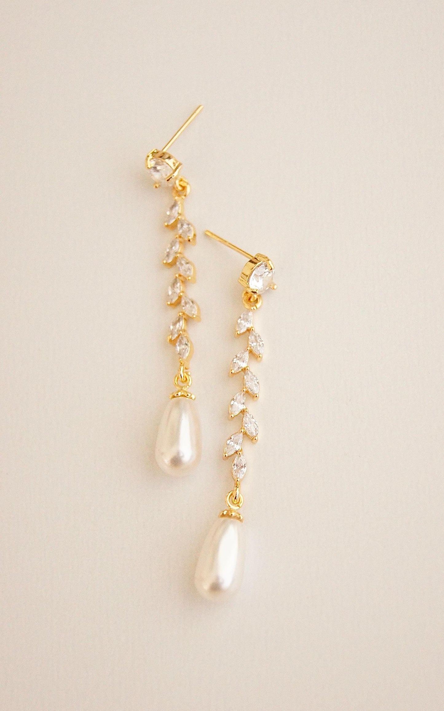 Braut Lange Ohrringe mit Swarovski-Perlen & Zirkonia