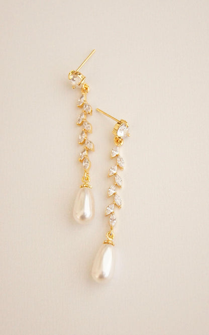 Braut Lange Ohrringe mit Swarovski-Perlen & Zirkonia