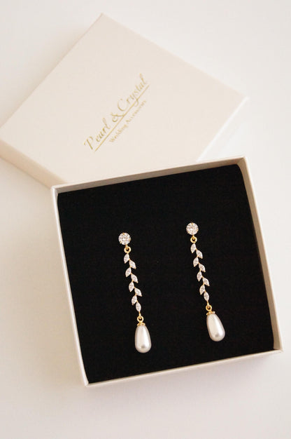 Braut Lange Ohrringe mit Swarovski-Perlen & Zirkonia