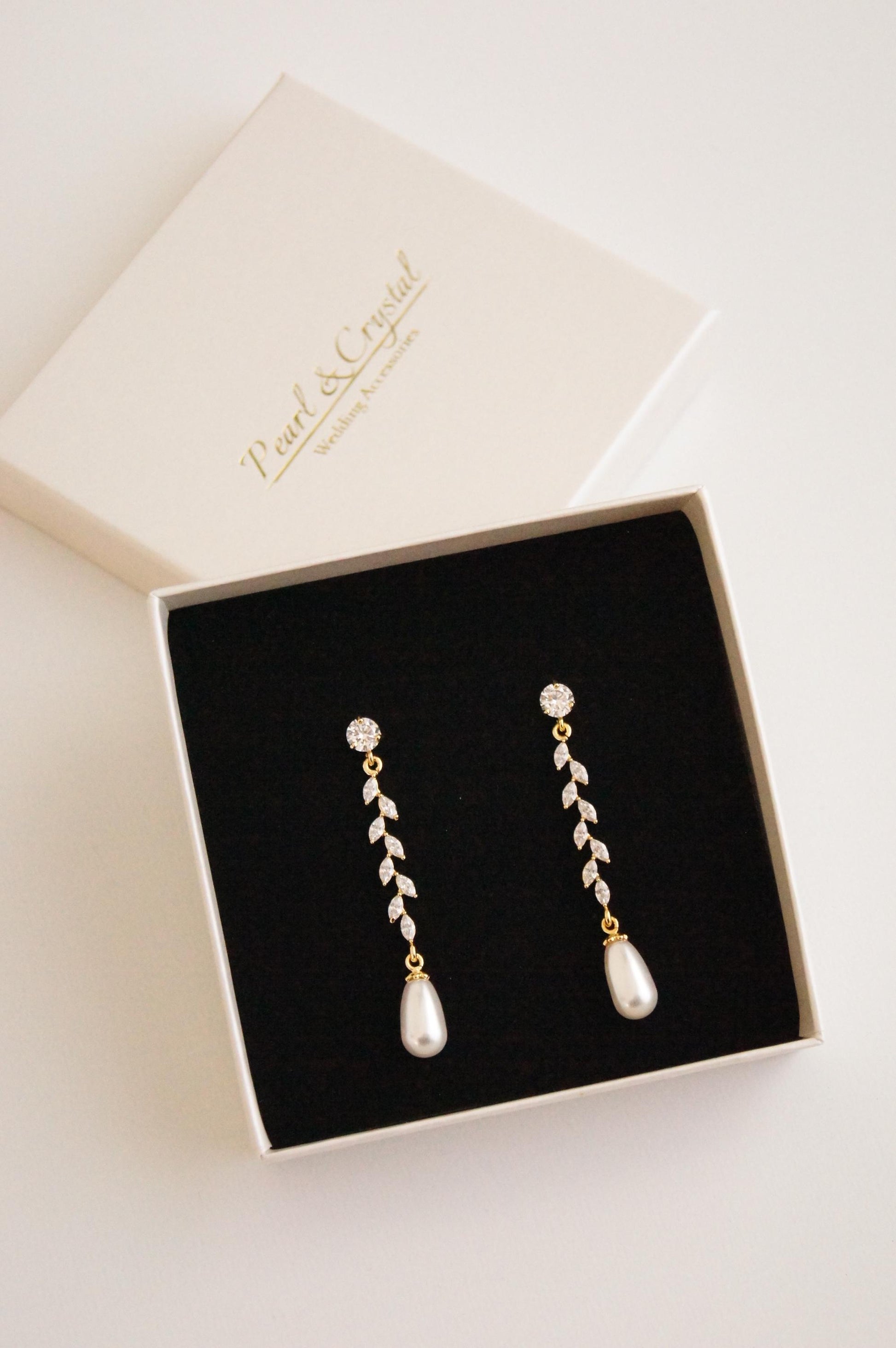 Braut Lange Ohrringe mit Swarovski-Perlen & Zirkonia