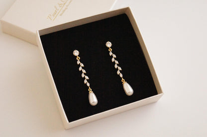 Braut Lange Ohrringe mit Swarovski-Perlen & Zirkonia