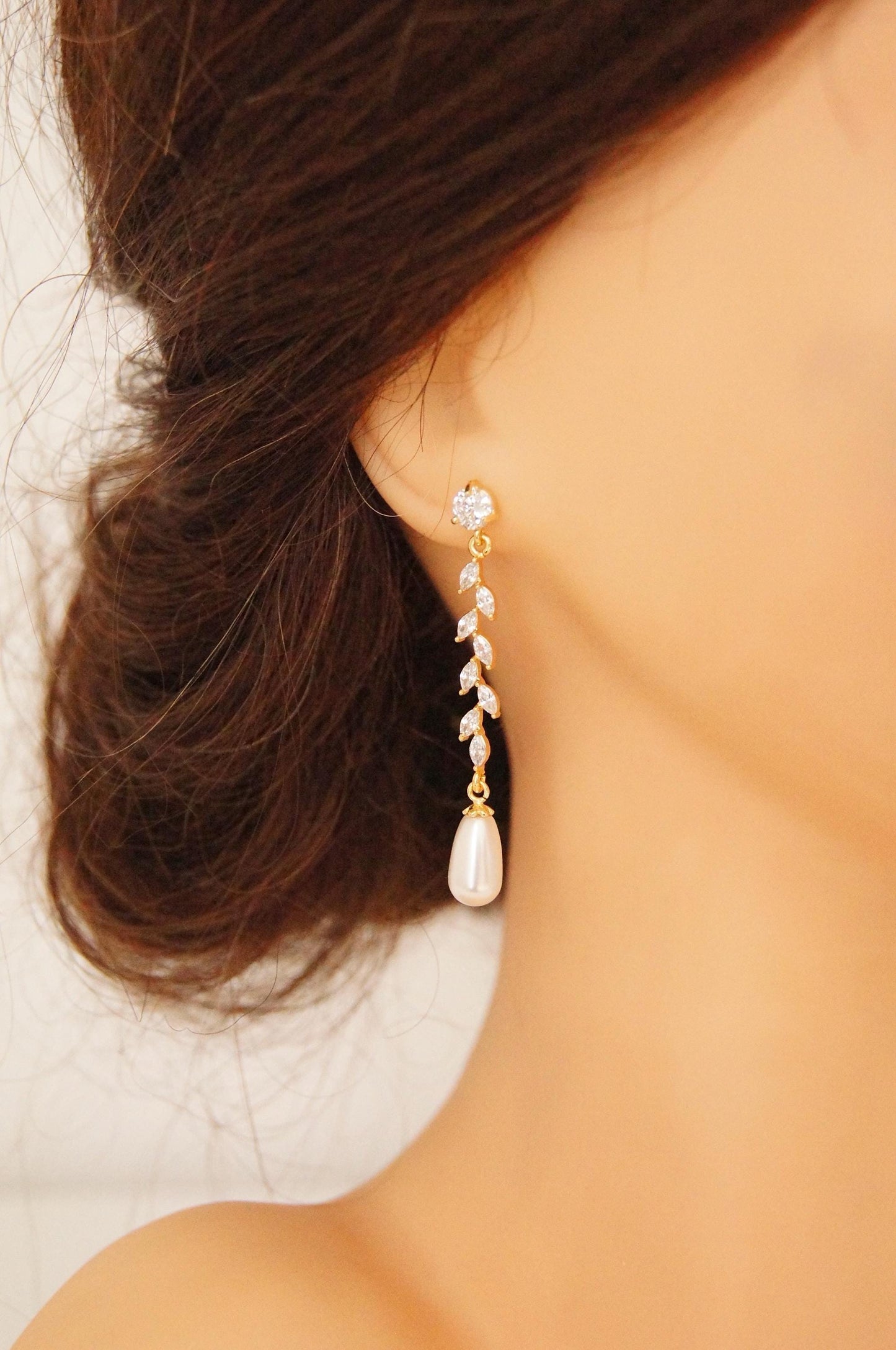 Braut Lange Ohrringe mit Swarovski-Perlen & Zirkonia
