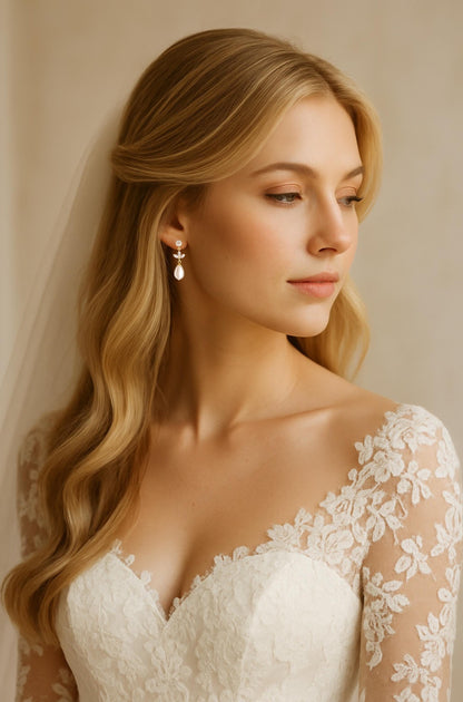 Elegante Braut Ohrringe mit Swarovski-Perlen & Zirkonia