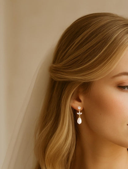 Elegante Braut Ohrringe mit Swarovski-Perlen & Zirkonia