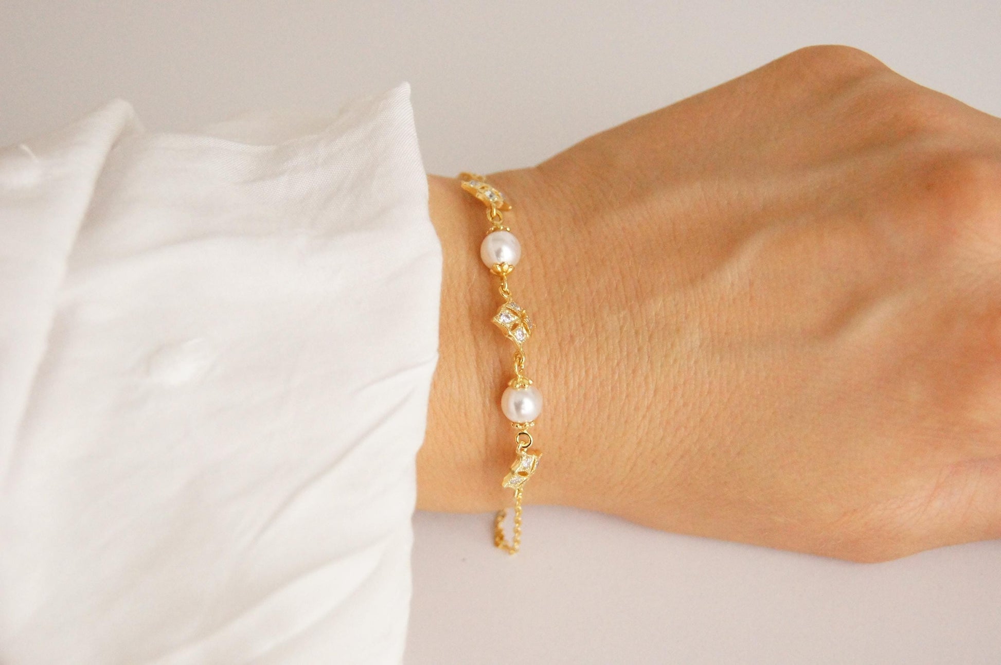 Braut Armband mit Swarovski-Perlen & Zirkonia