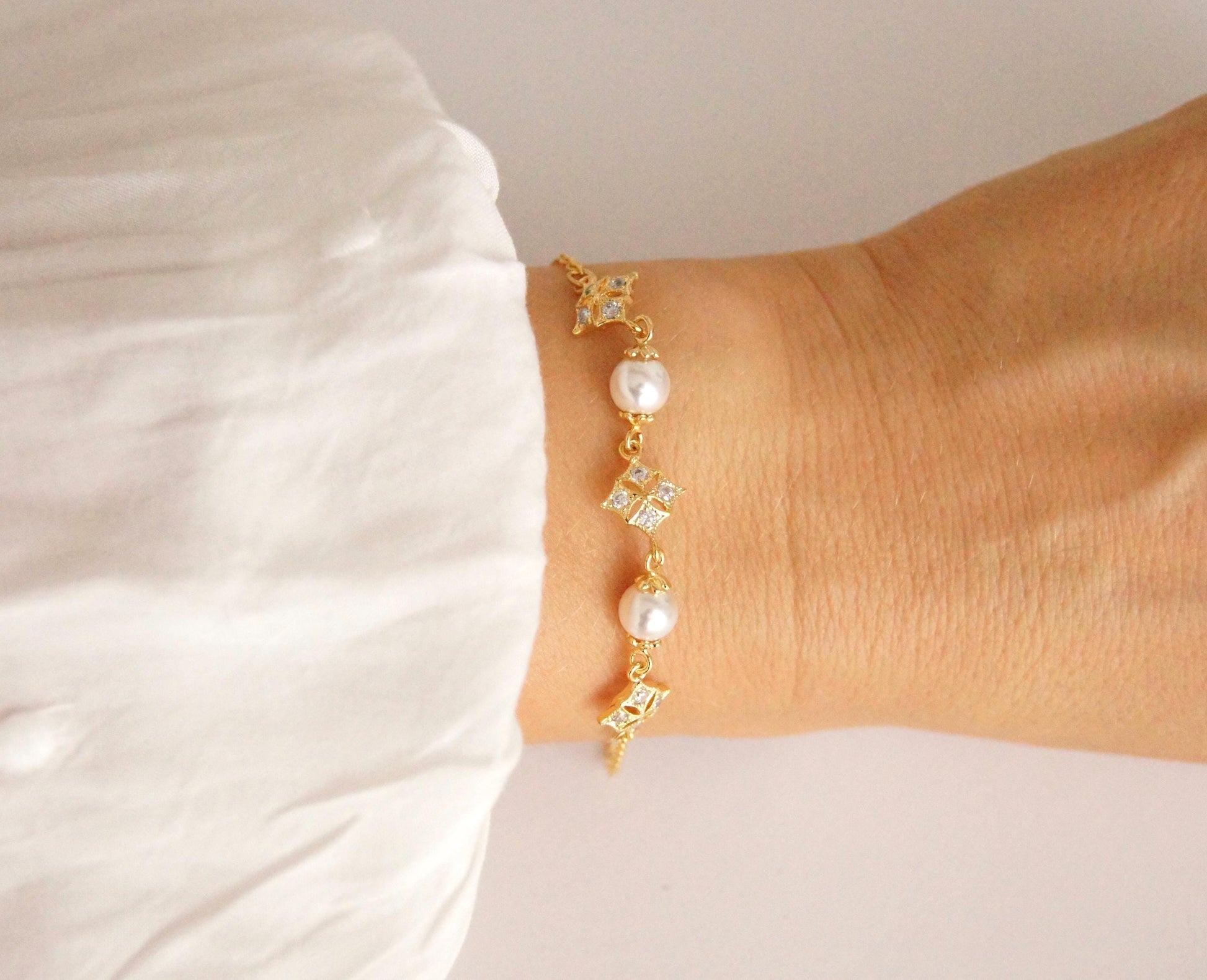 Braut Armband mit Swarovski-Perlen & Zirkonia