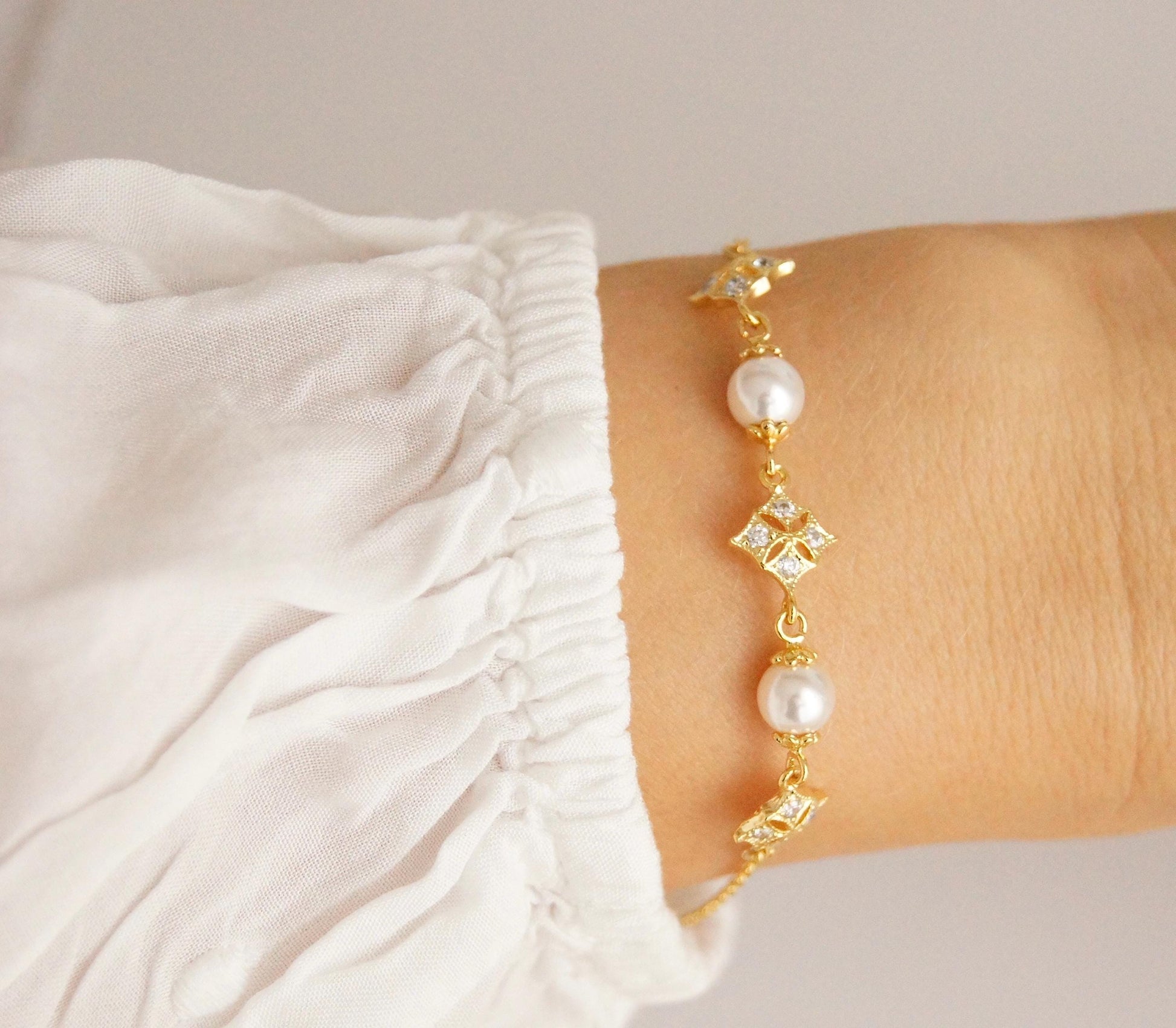 Braut Armband mit Swarovski-Perlen & Zirkonia