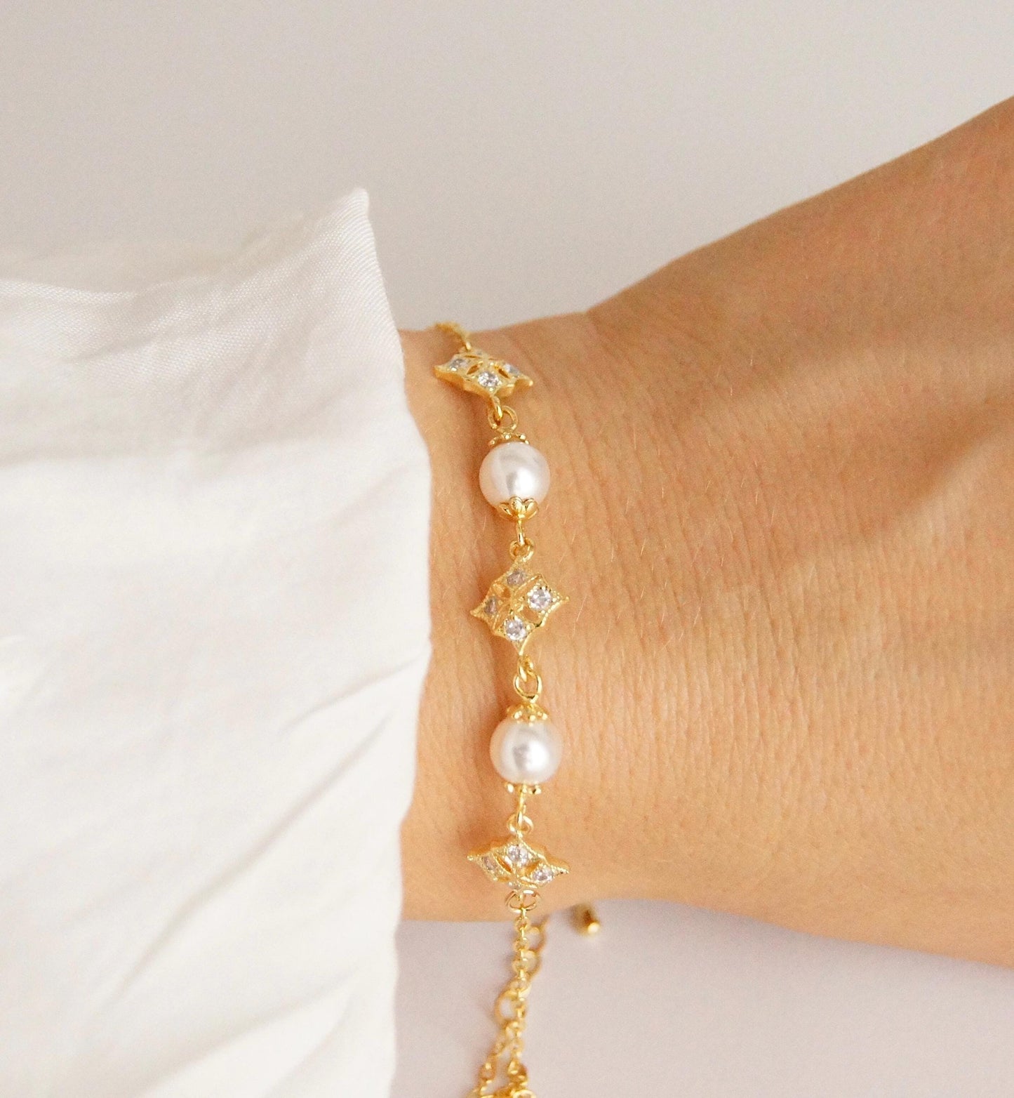 Braut Armband mit Swarovski-Perlen & Zirkonia