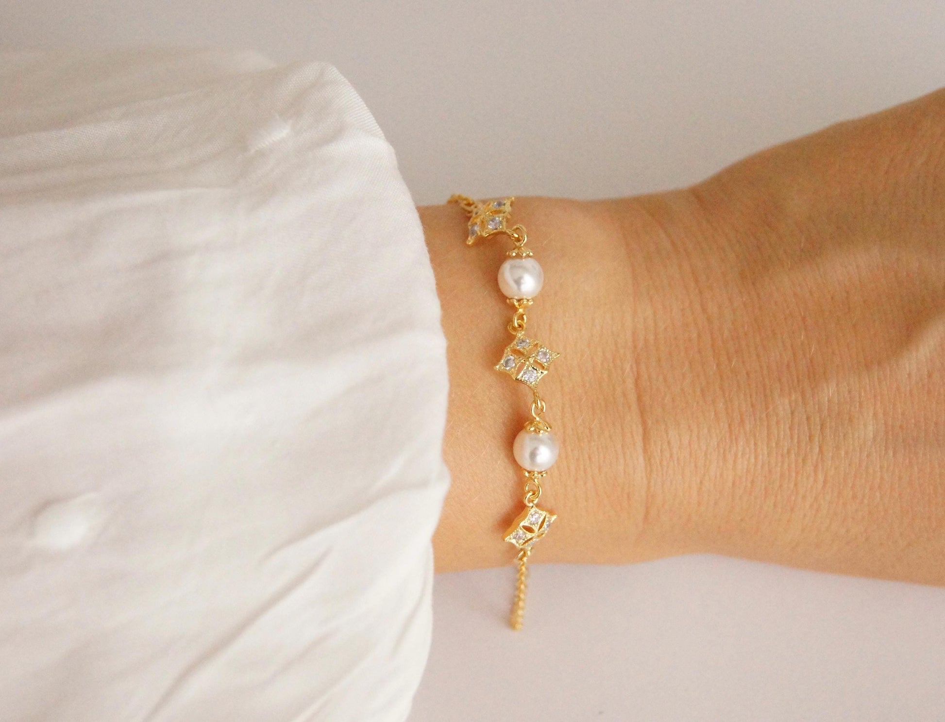 Braut Armband mit Swarovski-Perlen & Zirkonia