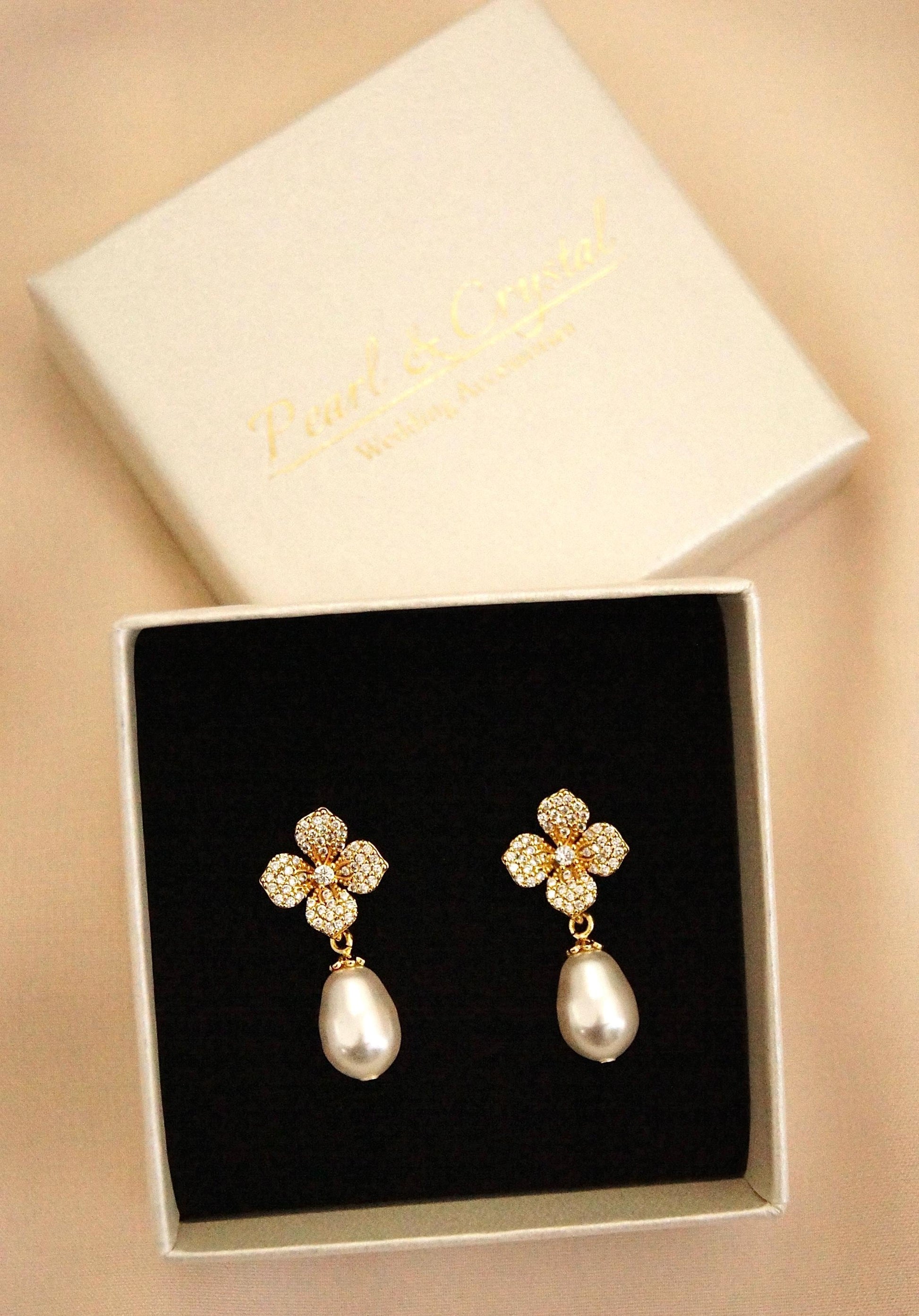 Braut Ohrringe mit Swarovski-Perlen & Zirkonia