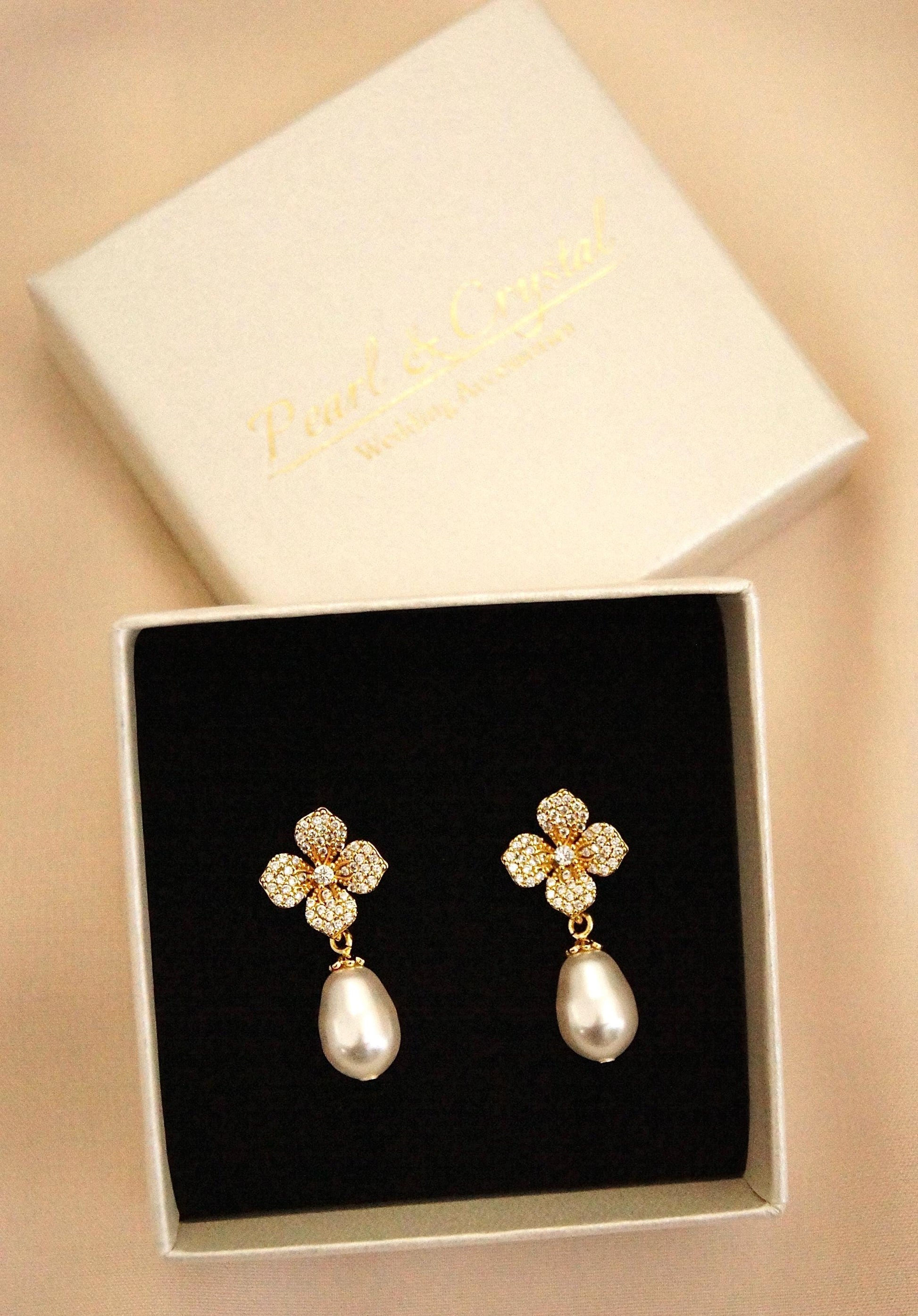 Braut Ohrringe mit Swarovski-Perlen & Zirkonia