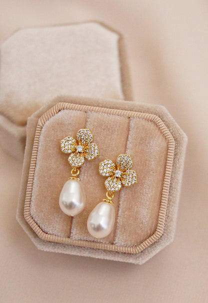 Braut Ohrringe mit Swarovski-Perlen & Zirkonia