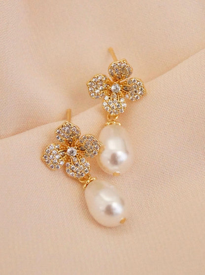 Braut Ohrringe mit Swarovski-Perlen & Zirkonia